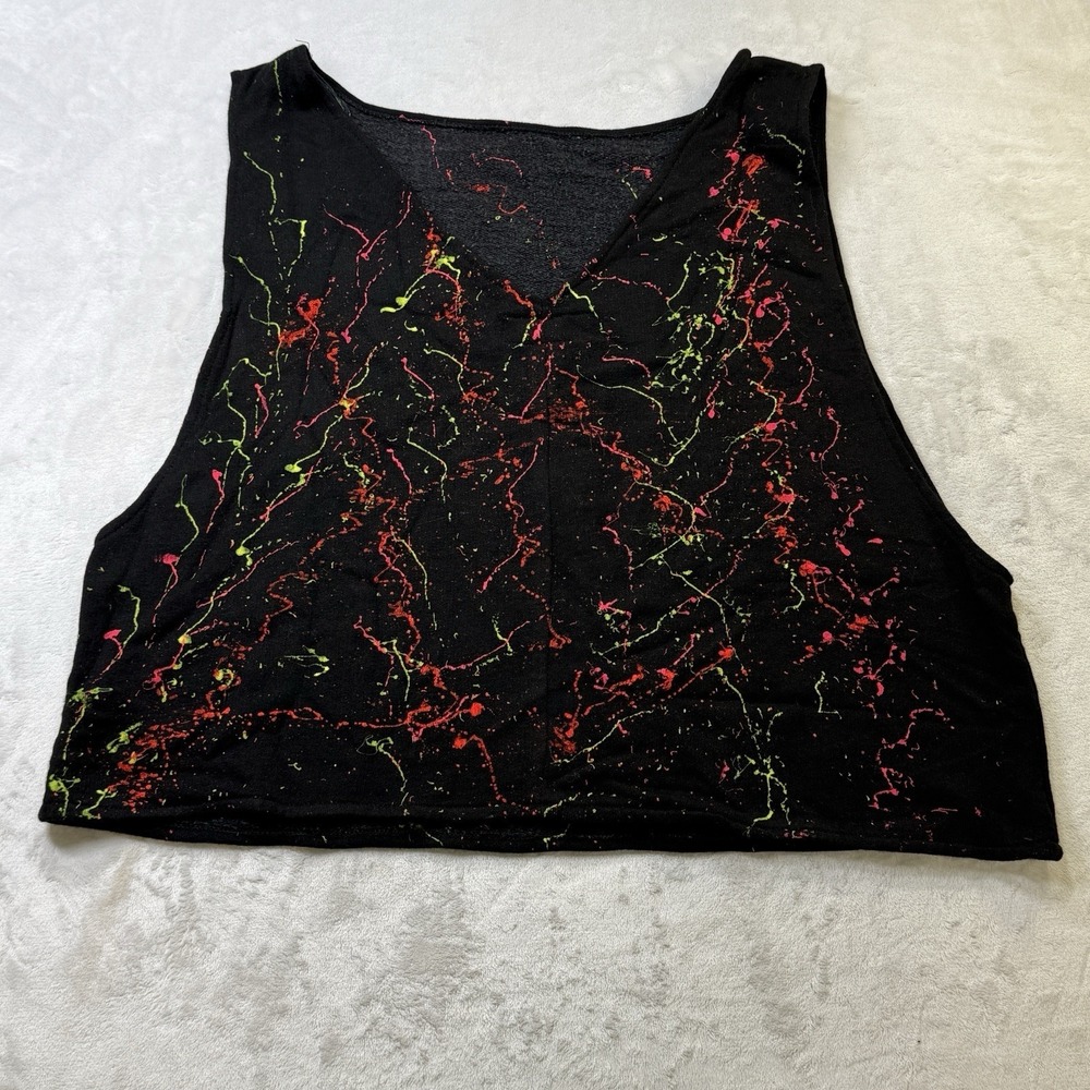 Vintage 80s Paint Splatter‎ Crop Tank Top Neon Black The Showcase